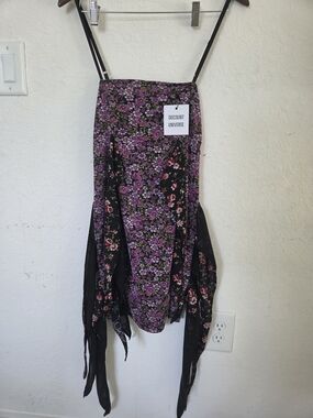 NWT Discount Universe Cyber Grunge Mixed Floral Mesh Handkerchief Hem Cami Dress
